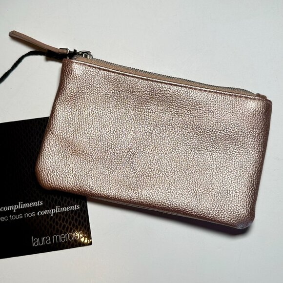 Laura Mercier Rose Gold Metallic Lined Cosmetic Bag Zipper Pouch - Picture 5 of 8